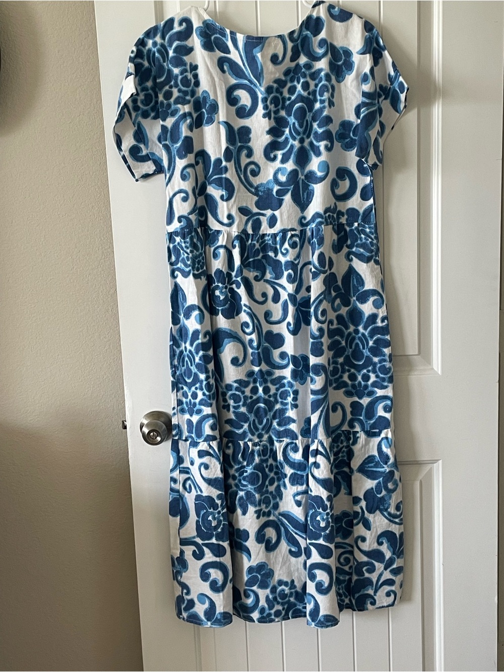 Blue and White Floral Casual Tiered Dress